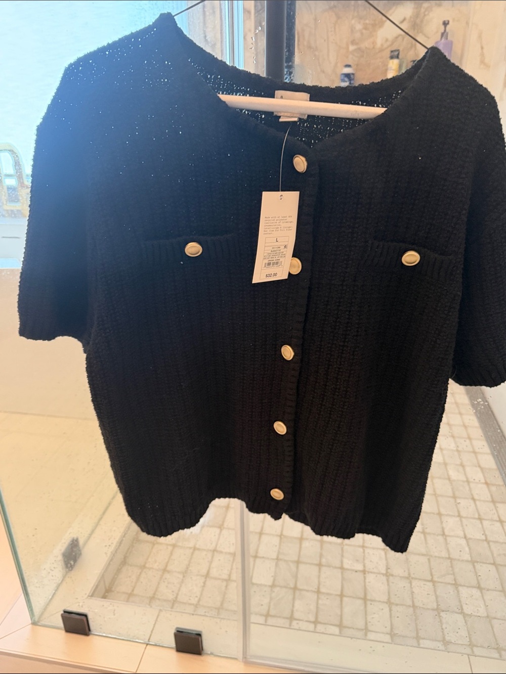 a new day Black Short-Sleeve Button Cardigan